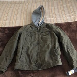 GUESS Men’s Green Trucker Jacket with Sherpa Hood